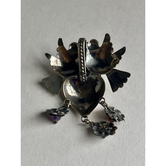 Handmade Mexican Sterling Silver  Love Bird Heart Pendant - Picture 15 of 15